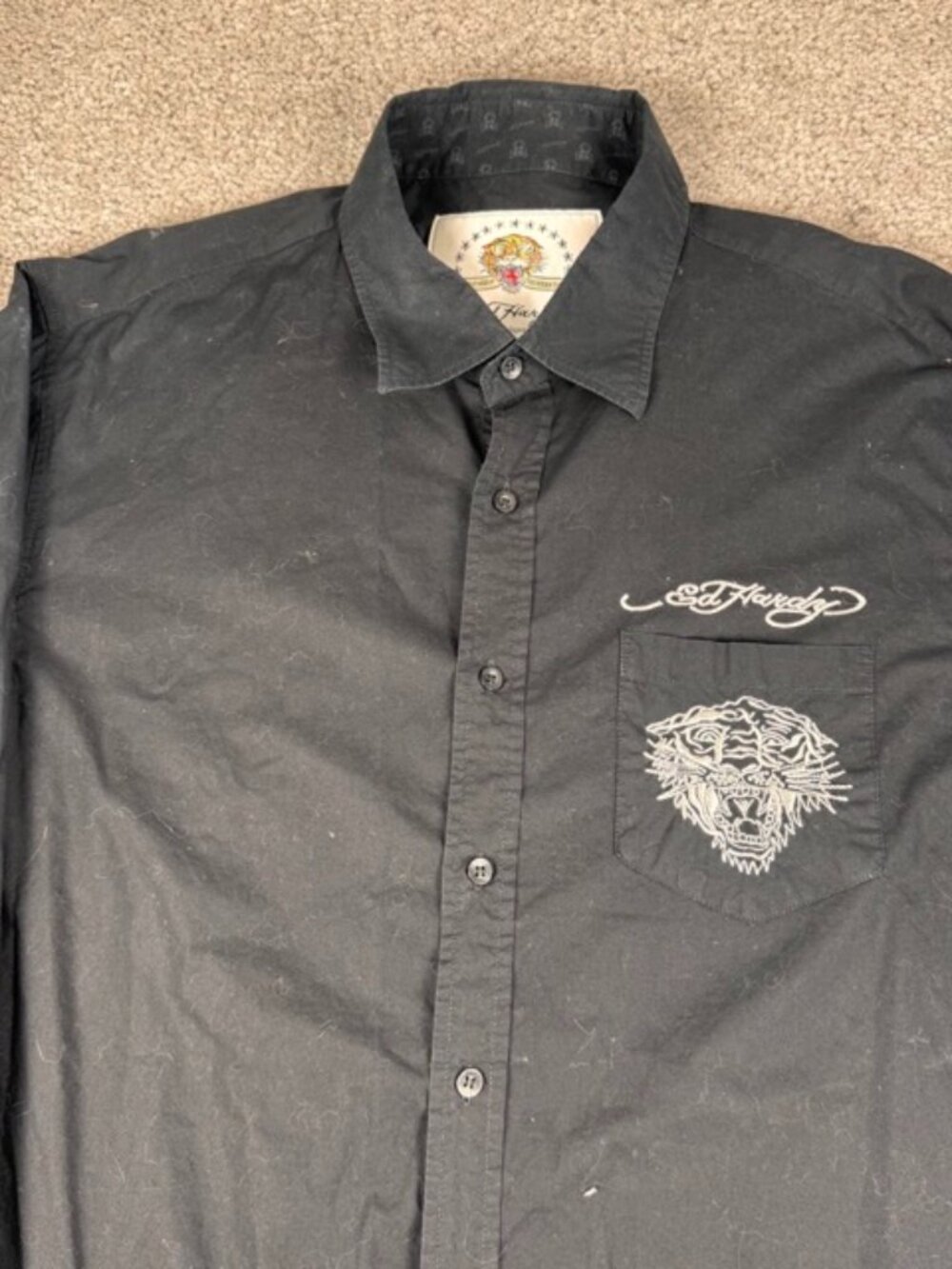 Ed Hardy By Christian Audigier Shirt Large Black Long Sleeve Button Up Men's